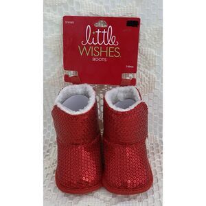 Little Wishes Baby Girl Size 3-6 months Red Boots Sparkly Christmas Holiday